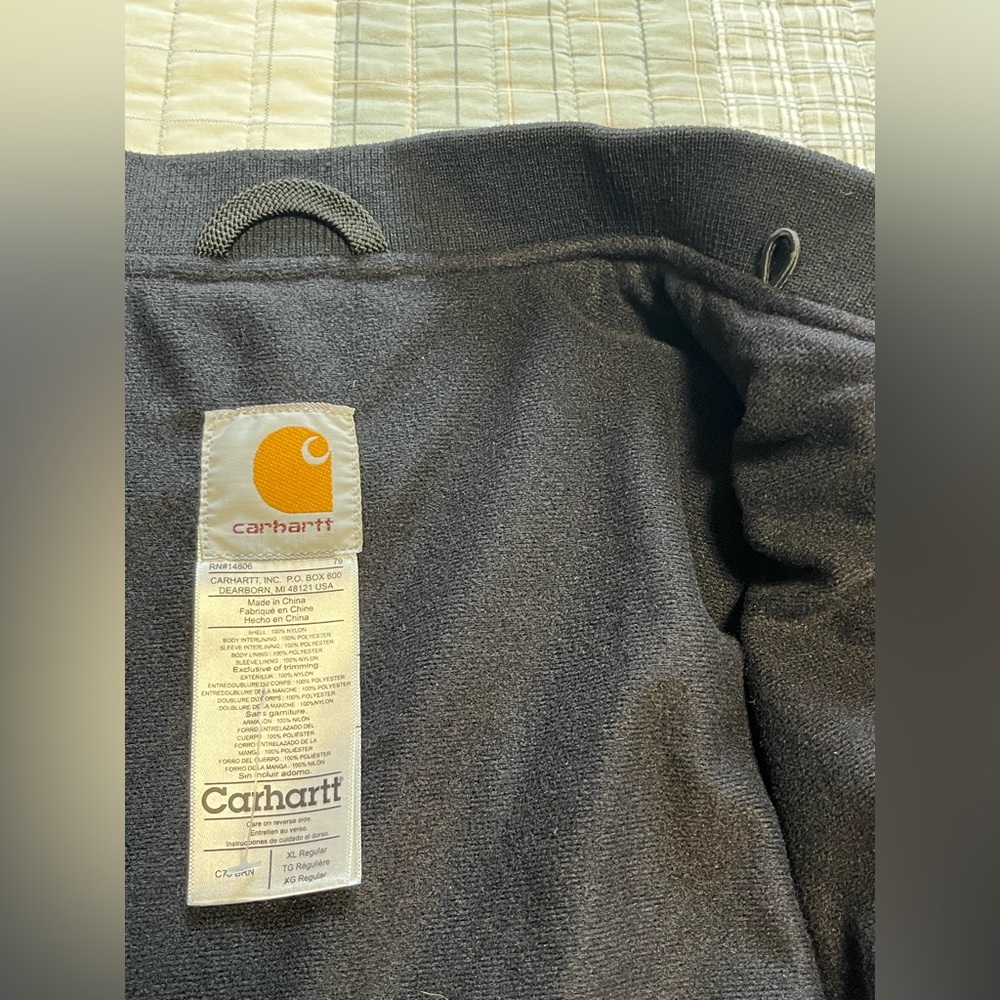 Carhartt Quilted XL Bomber Jacket Mens Large Black Puffer Zip Pockets Liner Only - Picture 12 of 15